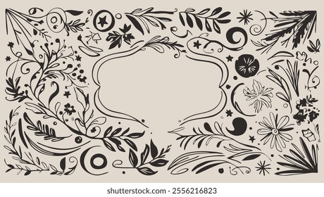 Black and White Floral Decorative Border