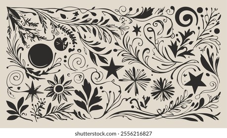 Black and White Floral Decorative Border