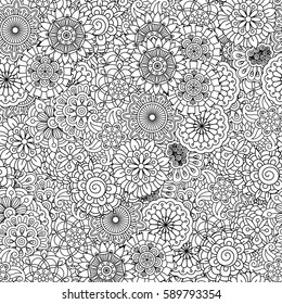 Black and white floral decorative pattern. Vector illustration