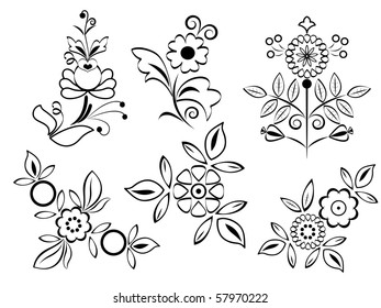 Black and white floral design elements.