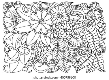 Black and white floral doodles