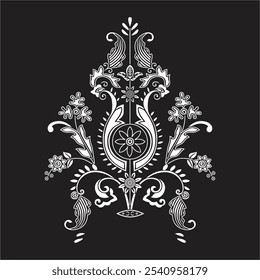 Black White Floral Element Or ornament