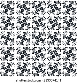Black  white floral elements geometric pattern background vector graphics design.