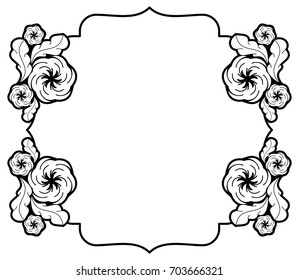 Black and white floral frame. Copy space. Design element for your artwork. Vector clip art.