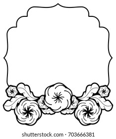 Black and white floral frame. Copy space. Design element for your artwork. Vector clip art.