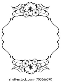 Black and white floral frame. Copy space. Design element for your artwork. Vector clip art.
