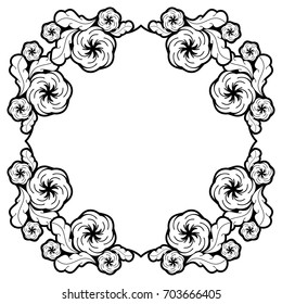 Black and white floral frame. Copy space. Design element for your artwork. Vector clip art.