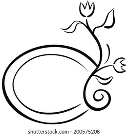 Black and white floral frame. Design elements.