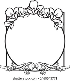 Black and white floral frame element. Vector