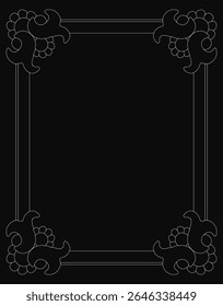 A black and white floral frame with intricate details, perfect for elegant wedding invitations. The ornate design exudes luxury, featuring delicate patterns and a timeless aesthetic.
