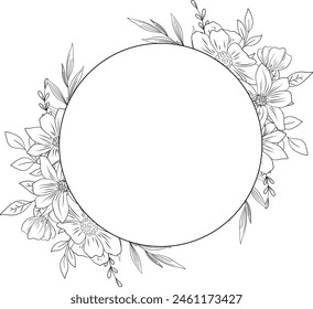 Marco floral blanco y negro con peonías. Corona de flores de arte. Peonía botánica dibujada a mano de la flor del verano en boceto. Ilustración vectorial botánica decorativa aislada en blanco.