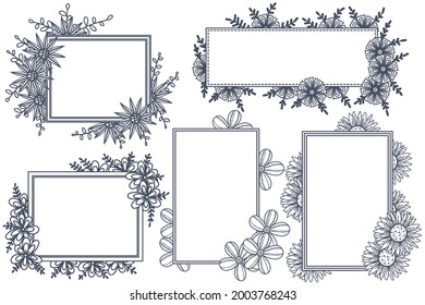 Black and white floral frame set Illustrations and vectors