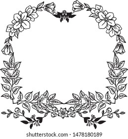 Black and white floral frame with space for text, for beautiful greeting card or invitation template. Vector