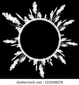 Black and white floral frame. Vector flowers card.
