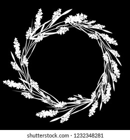 Black and white floral frame. Vector flowers card.