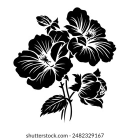 Black and White Floral Illustration with Detailed Petals