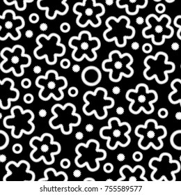 Black and white floral lace crochet seamless pattern, vector