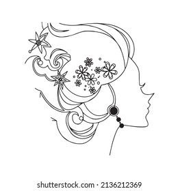 black and white floral lady vector