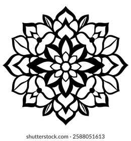 Black and White Floral Mandala: Geometric Pattern, Abstract Art, Cultural Symbol