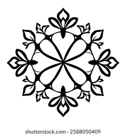 Black and White Floral Mandala: Symmetrical Abstract Art Design