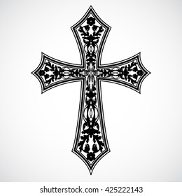 black white floral ornament cross / vector illustration