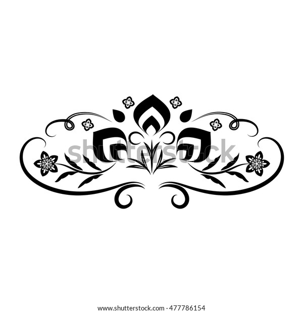Black and\
white  floral ornament. Design\
element.