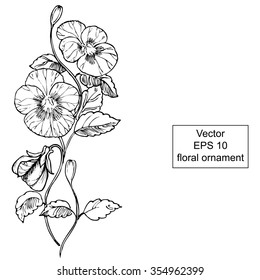 black and white floral ornament with flowers and leaves. Hand drawn ornament. Vector EPS 10