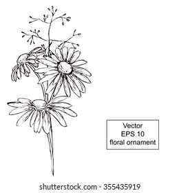 black and white floral ornament with flowers and leaves. Hand drawn ornament. Vector EPS 10