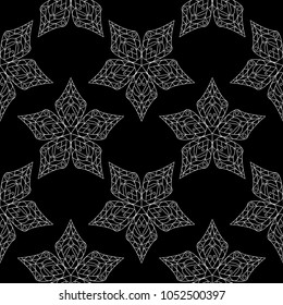 Black and white floral ornament. Seamless pattern for textile and wallpapers