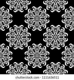 Black and white floral ornament. Seamless pattern for textile and wallpapers