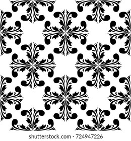 Black and white floral ornament. Seamless pattern for textile and wallpapers