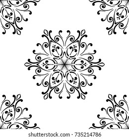 Black and white floral ornament. Seamless pattern for textile and wallpapers