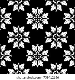 Black and white floral ornament. Seamless pattern for textile and wallpapers