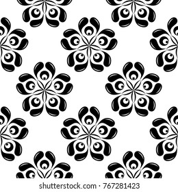 Black and white floral ornament. Seamless pattern for textile and wallpapers
