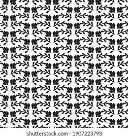 Black and white floral ornamental seamless vector pattern. Botanical surface print design for fabrics, stationery, scrapbook paper, gift wrap, textiles, backgrounds, and packaging.
