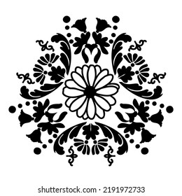 Black and white floral ornament.Damask pattern element. Vector illustration for laser cutting, tattoo, marquetry, logo for yoga, icons, lace.