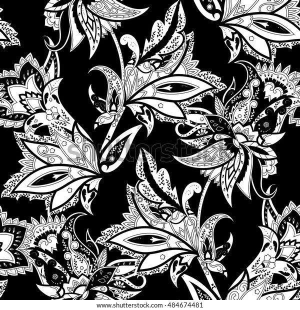 Black White Floral Paisley Pattern Vector Stock Vector (Royalty Free
