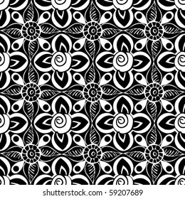 patrón floral blanco y negro