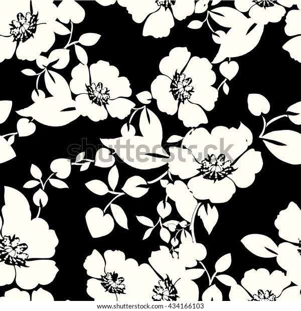 Black White Floral Pattern Stock Vector (Royalty Free) 434166103