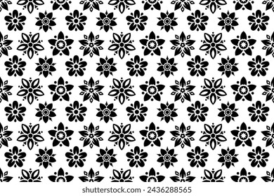 Patrón floral blanco y negro. Patrón de repetición sin fisuras abstractas con flores estilizadas.