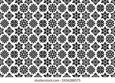 Patrón floral blanco y negro. Patrón de repetición sin fisuras abstractas con flores estilizadas.