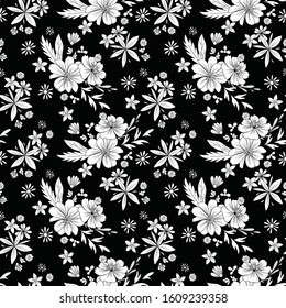 Black and white floral Pattern best for surface design and products like scrapbook, wallpapers, packaging and wrapping papers.