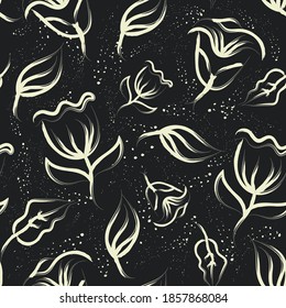 Black and white floral pattern, botanical vector design, decorative floral wallpaper, fabric print