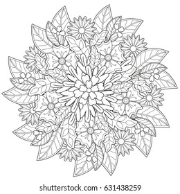 Black and white floral pattern for coloring book in doodle style. Vector elements for design. Good for art therapy, zentangle-style meditation and design of wrapping and textile.