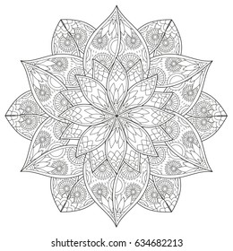 Black and white floral pattern for coloring book in doodle style. Vector elements for design. Good for art therapy, zentangle-style meditation and design of wrapping and textile.