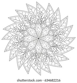 Black and white floral pattern for coloring book in doodle style. Vector elements for design. Good for art therapy, zentangle-style meditation and design of wrapping and textile.