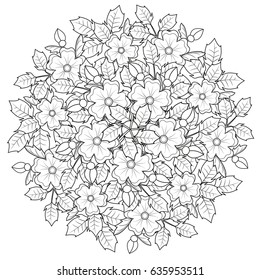 Black and white floral pattern for coloring book in doodle style. Vector elements for design. Good for art therapy, zentangle-style meditation and design of wrapping and textile.