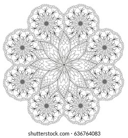 Black and white floral pattern for coloring book in doodle style. Vector elements for design. Good for art therapy, zentangle-style meditation and design of wrapping and textile.