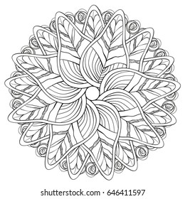 Black and white floral pattern for coloring book in doodle style. Vector elements for design. Good for art therapy, zentangle-style meditation and design of wrapping and textile.