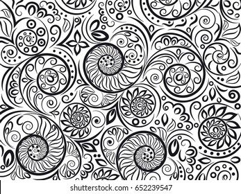 Black and white floral pattern for coloring book in doodle style. Vector elements for design. Good for art therapy, zentangle-style meditation and design of wrapping and textile. 
